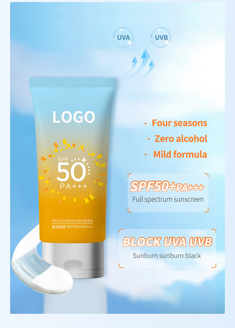 Tabir surya isolasi anti-UV ultraviolet 50 kali SPF+++ sertifikat khusus riasan nasional pemrosesan khusus tabir surya empat musim